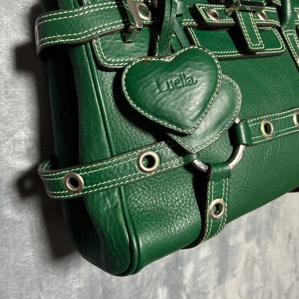 Luella Leather Bartley Giselle Grommet Satchel Hand Bag Green